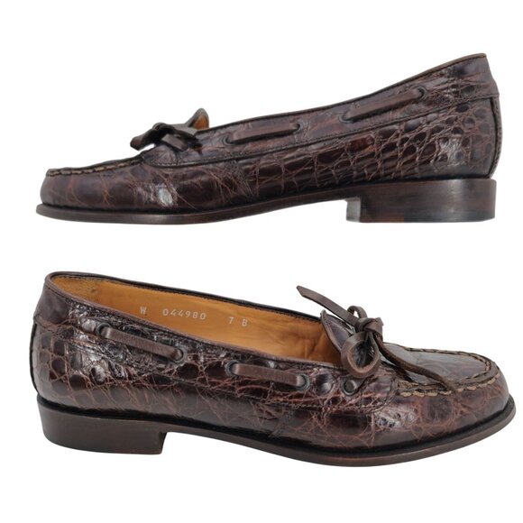 Vintage Ralph Lauren Italy Exotic Brown Alligator Womens 7B Dress Shoes Loafers - Picture 5 of 11